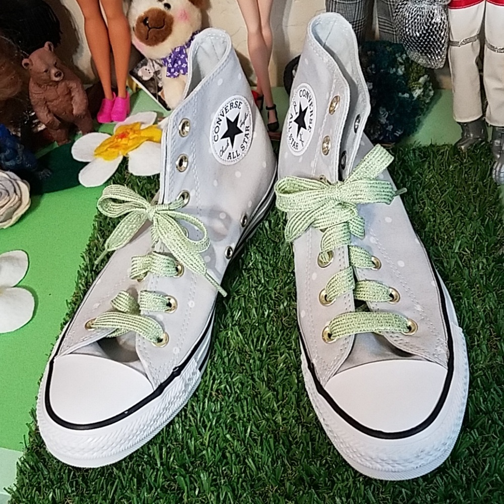 CLEARANCE - Polka Dot Light Gray Converse Hi Tops